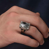 Silver Black Zircon Stone Men's Ring